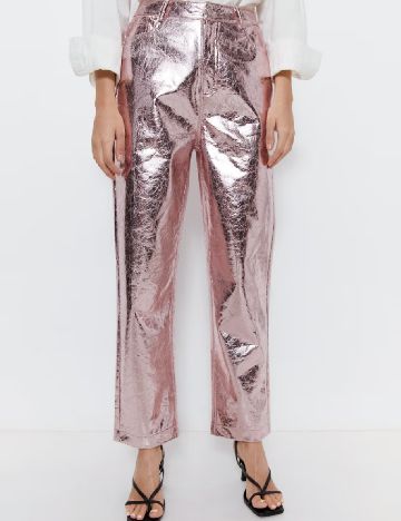 Pantaloni imitatie de piele WAREHOUSE, roz