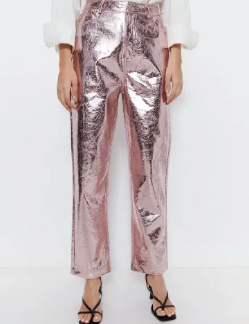 Pantaloni imitatie de piele WAREHOUSE, roz