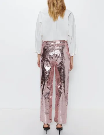 Pantaloni imitatie de piele WAREHOUSE, roz