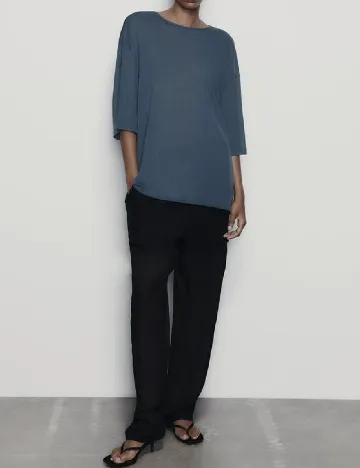 Tricou Oversize Zara, gri petrol