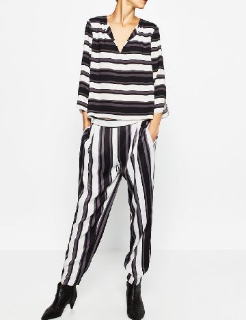 Pantaloni Zara, alb/negru