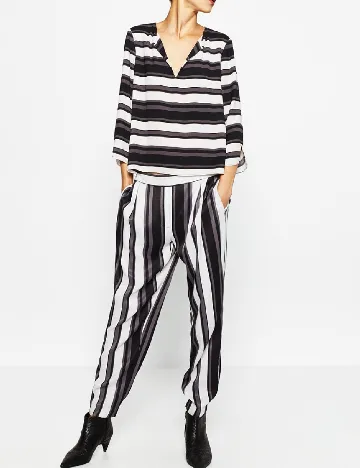 Pantaloni Zara, alb/negru