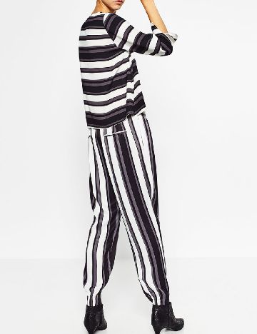 Pantaloni Zara, alb/negru