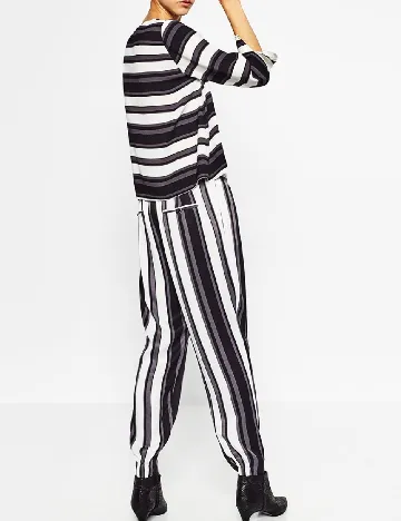 Pantaloni Zara, alb/negru