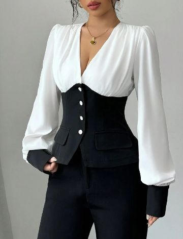 Bluza SHEIN, alb/negru