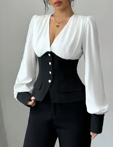 Bluza SHEIN, alb/negru