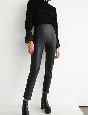 Pantaloni imitatie de piele WAREHOUSE, negru