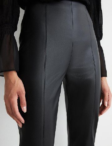 Pantaloni imitatie de piele WAREHOUSE, negru