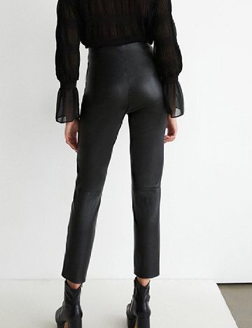 Pantaloni imitatie de piele WAREHOUSE, negru
