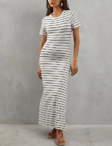 Rochie lunga WAREHOUSE, alb/bleumarin