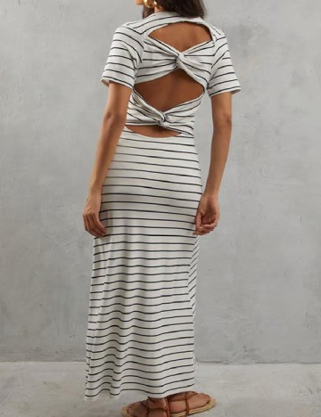 Rochie lunga WAREHOUSE, alb/bleumarin