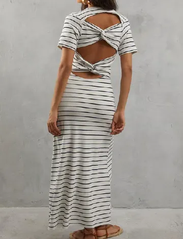 Rochie lunga WAREHOUSE, alb/bleumarin