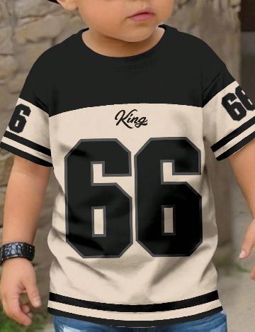 Tricou Shein Kids, crem/negru