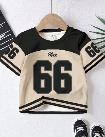 Tricou Shein Kids, crem/negru