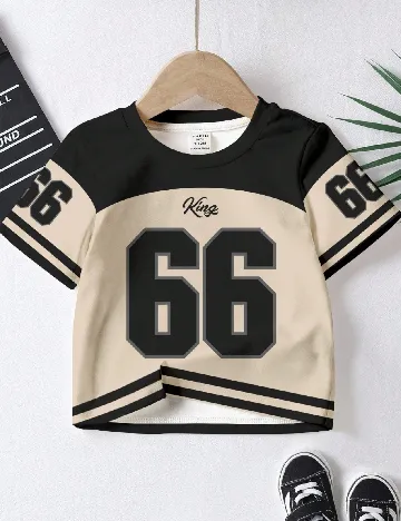 Tricou Shein Kids, crem/negru