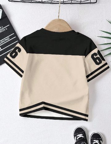 Tricou Shein Kids, crem/negru