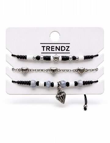 Set Bratari 3 bucati Trendz, alb/negru