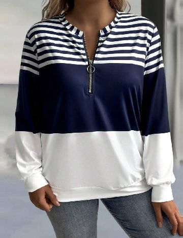 Bluza SHEIN CURVE, alb/albastru