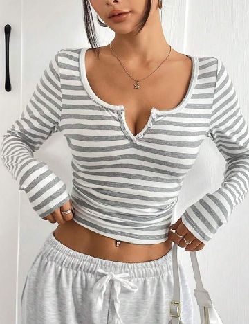 Bluza SHEIN, alb/gri