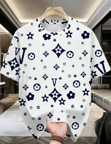 Tricou SHEIN, albastru/alb
