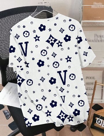 Tricou SHEIN, albastru/alb