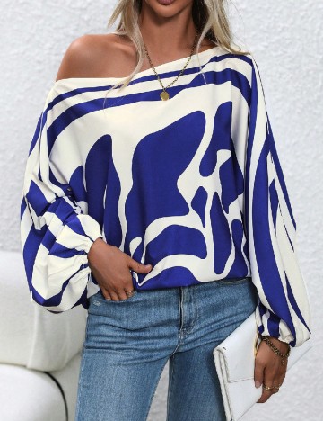 Bluza SHEIN, alb/albastru