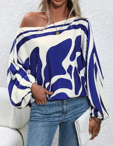 Bluza SHEIN, alb/albastru
