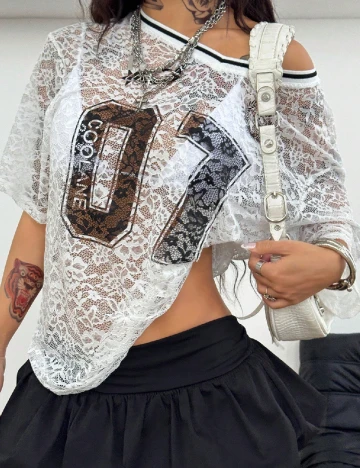 Tricou Oversize SHEIN, alb