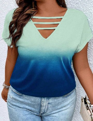 Tricou SHEIN CURVE, verde/albastru