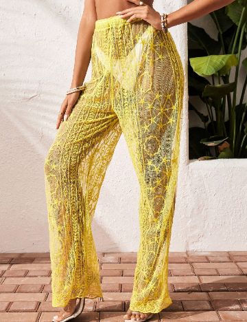 Pantaloni de plaja SHEIN, galben
