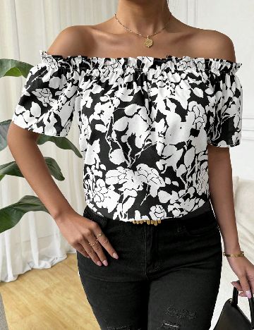 Bluza SHEIN, alb/negru