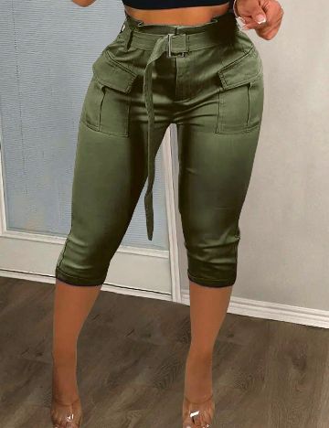 Pantaloni trei sferturi SHEIN, verde