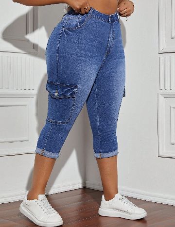 Pantaloni trei sferturi SHEIN CURVE, albastru