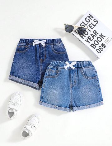 Set Pantaloni scurti 2 perechi Shein Kids, albastru