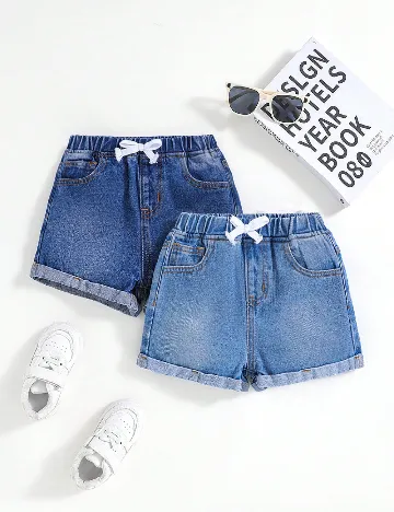 Set Pantaloni scurti 2 perechi Shein Kids, albastru