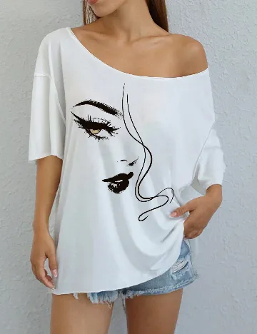 Tricou Oversize SHEIN CURVE, alb