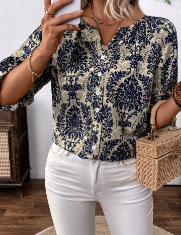 Bluza SHEIN, crem/albastru
