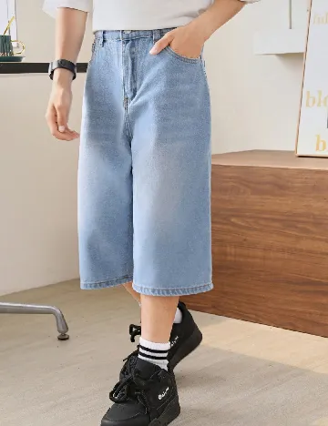 Pantaloni trei sferturi Shein Kids, albastru