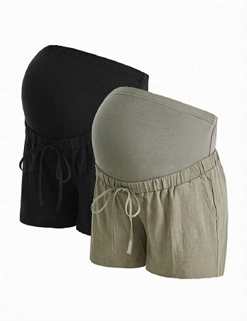 Set Pantaloni scurti 2 perechi SHEIN Maternity, verde/negru