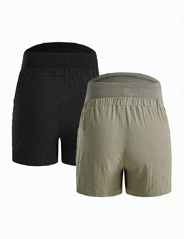 Set Pantaloni scurti 2 perechi SHEIN Maternity, verde/negru