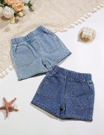 Set Pantaloni scurti 2 perechi Shein Kids, albastru