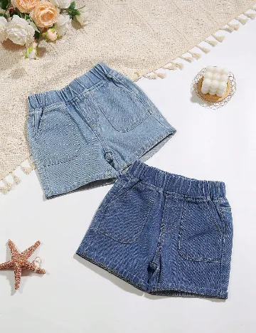 Set Pantaloni scurti 2 perechi Shein Kids, albastru
