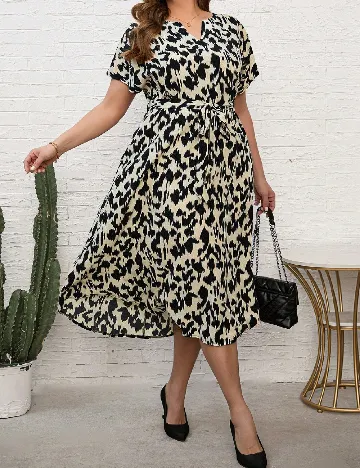 Rochie medie Emery Rose Curve, crem/negru