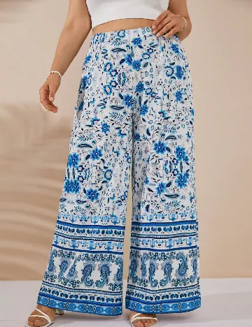 Pantaloni SHEIN CURVE, alb/albastru
