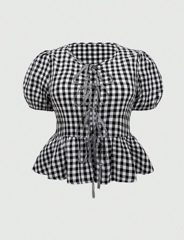 Bluza Romwe Plus Size, alb/negru