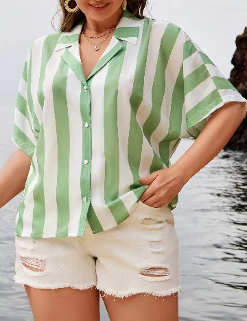 Camasa SHEIN CURVE, verde/alb