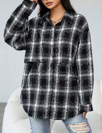 Camasa Oversize SHEIN, alb/negru