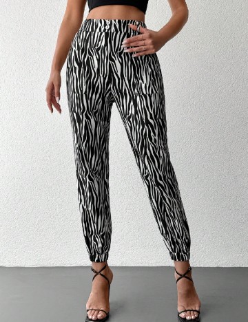 Pantaloni SHEIN, alb/negru