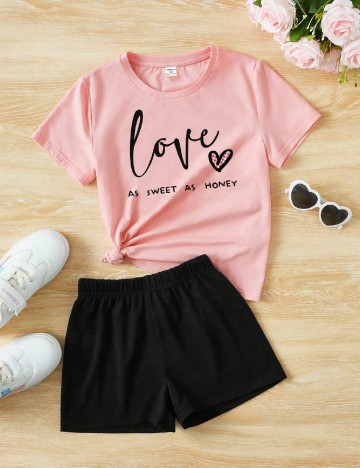 Compleu Shein Kids, negru/roz