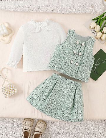 Compleu Shein Kids, verde/alb